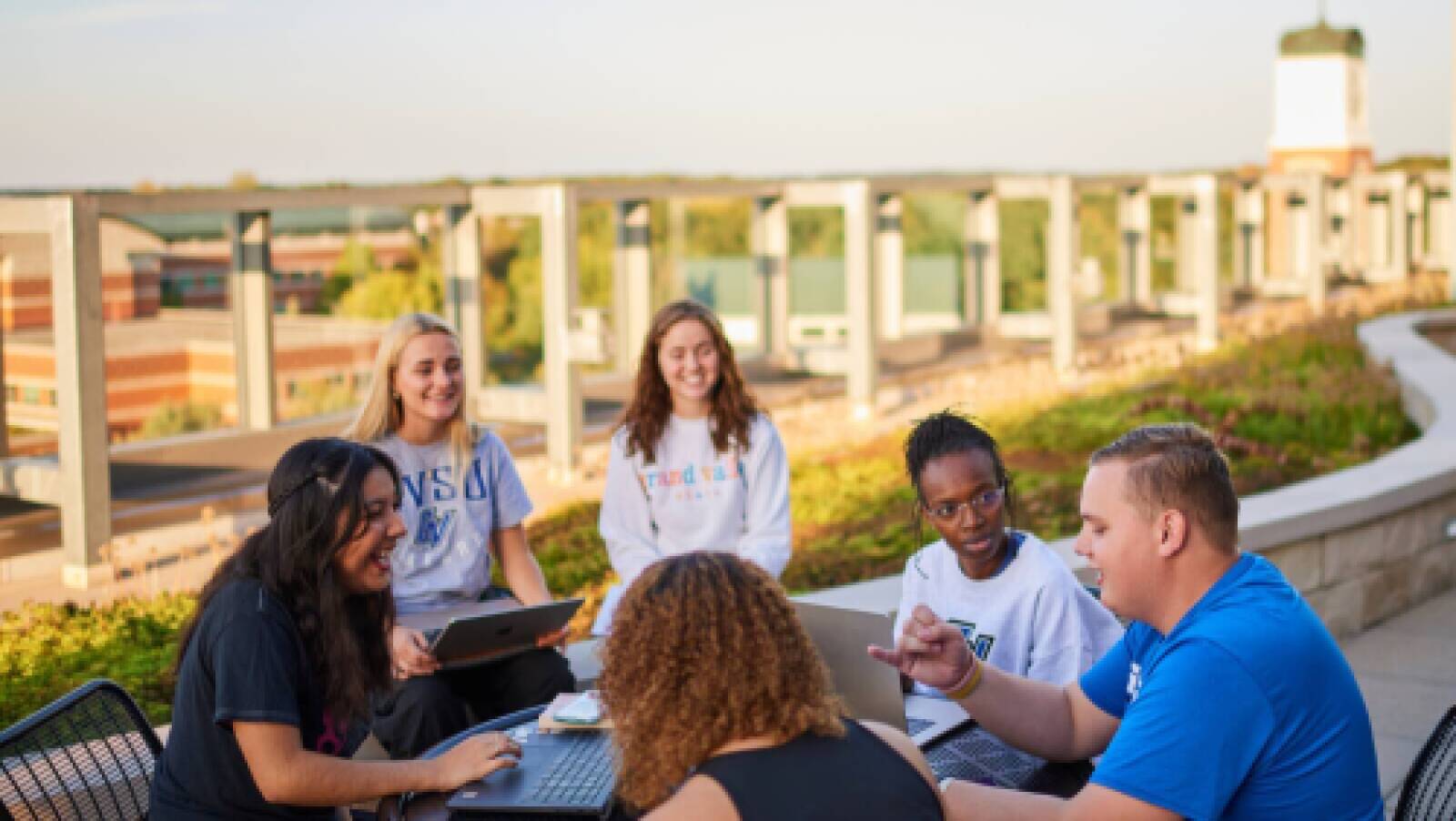 Students on the rooftop of the library.